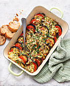 Aubergine gratin with grainy cream cheese