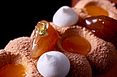 Bûche de Noël with glazed chestnuts and meringue, close up