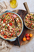 Mediterranean dense bean salad with vegan feta