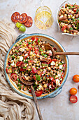 Mediterranean dense bean salad with vegan feta
