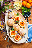 Apricot dumplings with bread crumbs