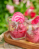 Beetroot mousse with cream cheese and nuts