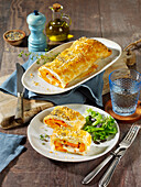 Pumpkin strudel with bacon and Taleggio