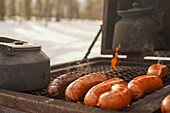 Sausages on the barbecue in winter