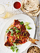 Grilled snapper made from banana leaves, Yucatan style
