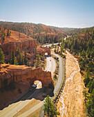 Aerial view of the Red Canyon Arches along Utah State Route 12, Utah, United States.