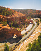 Aerial view of the Red Canyon Arches along Utah State Route 12, Utah, United States.