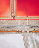 Aerial view of pink salt marshes, Salin de Giraud, Provence, France.