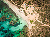 Aerial view of a small wild beach on Sardinia coast, Italy.