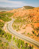 Aerial view of the Red Canyon Arches along Utah State Route 12, Utah, United States.