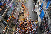 Aerial view of Dahi handi, Janmashtami janmashtmi gokul ashtami govinda festival, Mumbai, Maharashtra, India