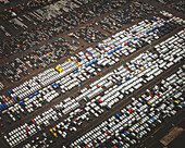 Aerial view of cars in the port of Antwerpen, Belgium.