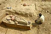 Aerial view of Excavations of burial site (4K years old) at Sinauli, Uttar Pradesh, India