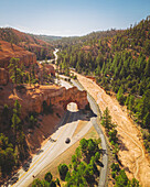 Aerial view of the Red Canyon Arches along Utah State Route 12, Utah, United States.