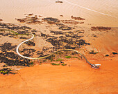 Saint-Brevin, France - 10 February 2021: Aerial view of the Serpent d'Ocean by the Chinese artist Huang Yong Ping.