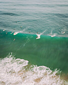 Aerial view of surfers, Bidart, France.