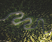 Aerial view of the famous Passo Giau, a road in the Dolomites, Italy.