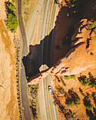 Aerial view of the Red Canyon Arches along Utah State Route 12, Utah, United States.