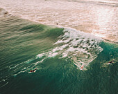 Aerial view of surfers, Bidart, France.
