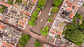 Aerial view of canal in Amsterdam, the Netherlands.
