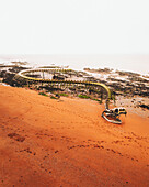 Saint-Brevin, France - 10 February 2021: Aerial view of the Serpent d'Ocean by the Chinese artist Huang Yong Ping.