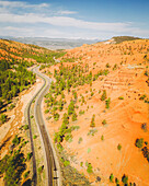 Aerial view of the Red Canyon Arches along Utah State Route 12, Utah, United States.