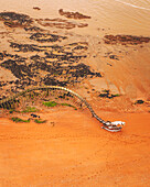 Saint-Brevin, France - 10 February 2021: Aerial view of the Serpent d'Ocean by the Chinese artist Huang Yong Ping.