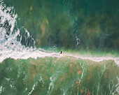 Aerial view of surfers, Bidart, France.
