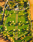 Aerial view of the American Cemetery of Saint James, Normandy region, France.