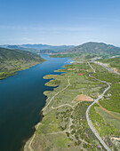 Aerial view of artificial lake Plastiras and surroundings located in Karditsa region, Greece