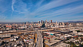 Aerial view of Los Angeles skyline, California, United States.