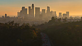 Aerial view of Los Angeles skyline, California, United States.