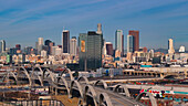 Aerial view of Los Angeles skyline, California, United States.