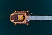 Aerial view of the Sri Harmandir Sahib, a Sikh pilgrimage site in Katra Ahluwalia, Amritsar, Punjab, India.