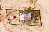 Aerial view of a house on the shore of the beach, Taiba, São Gonçalo do Amarante, Ceará, Brazil
