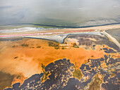 Aerial view of Walvis Bay salt pan abstract landscape, Erongo Region, Namibia.