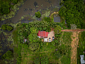 Aerial view of countryside, Kampot province, Cambodia.