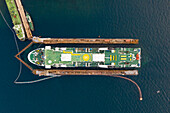 Aerial view of ferry being renovated near Mali Lošinj, Croatia.