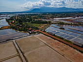 Aerial view of salt fields, Kampot province, Cambodia.