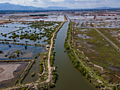 Aerial view of salt fields, Kampot province, Cambodia.