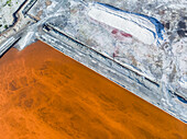Aerial view of Velddrift salt pan orange abstract, Western Cape, South Africa