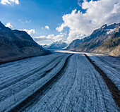 Aerial view of Aletsch Glacier, Valais, Switzerland.