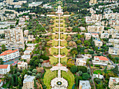 Aerial view of Bahai Holy Gardens in Haifa, Israel.