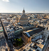 Aerial view of historic European cityscape, Valletta, Malta.