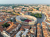 Aerial view of Arena di Verona in sunset, Verona, Veneto, Italy.
