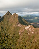 Aerial view of Le Chat y La Souris mountain or Mount Villars, in the Bambous Range near Grand Sable, Flacq, Mauritius.
