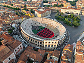 Aerial view of Verona Arena in sunset, Verona, Veneto.