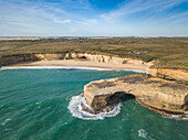 Aerial view of London Arch formation in Port Campbell national park, Australia.