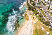 Aerial view above of Bronte Baths public swimming pool, Sydney. Australia.