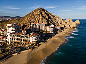 Aerial view of hotels on the beach, Cabo San Lucas, Baja California, Mexico.